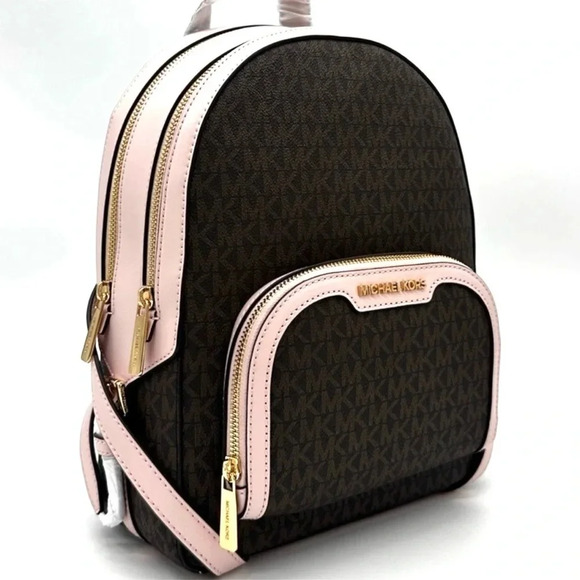 Michael Kors Medium Jaycee Zip Packet Backpack Brown/Light Pink - Picture 1 of 14
